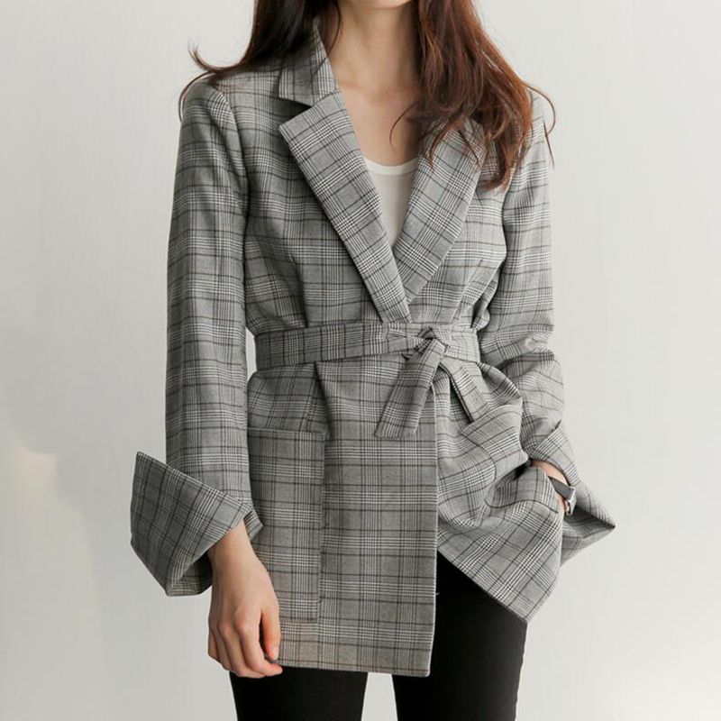 Vintage England small plaid suit long casual jacket top