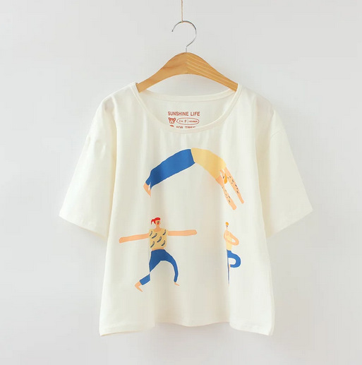 Japanese small  college wind cartoon villain loose short-sleeved T-shirt