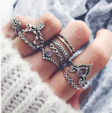 Purple Diamond Ring Set Hollow Twist Palm Crown Joint