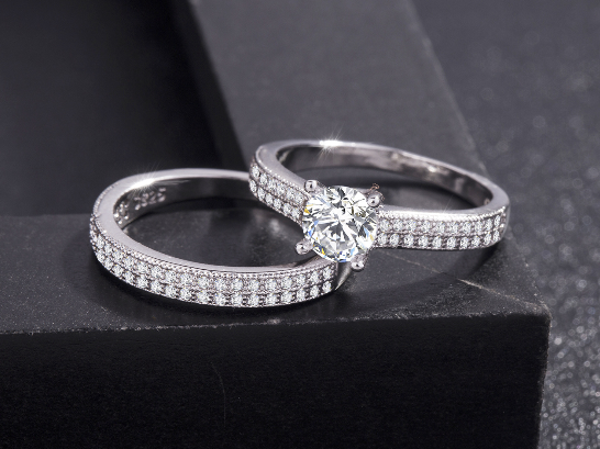 Topaz zircon wax inlaid platinum ring couple couple ring wedding engagement ring