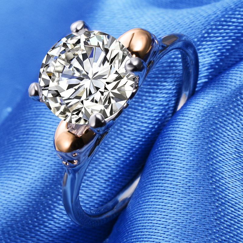 خاتم ذهبي وردي مزدوج اللون بتصميم مميز مع ماسة كبيرة إبداعية - أوروبا وأمريكا