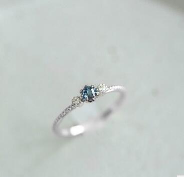 18k Gold and 925 Sterling Silver Sea Blue Sapphire Engagement Ring