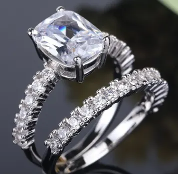 Double Stackable Set Rings 2Pcs for Women Wedding Engagement