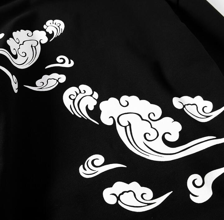 New Chinese style Xiangyun wave printing hip hop Harajuku wind pullover shirt jacket autumn sweater hooded men's hood