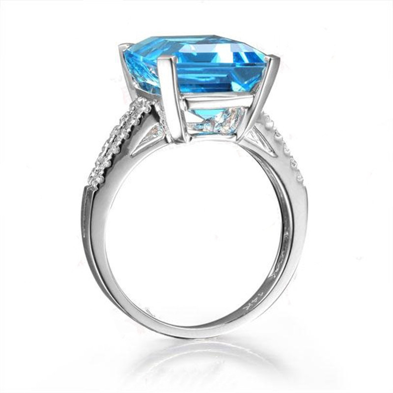 Plated 18k natural topaz aquamarine ring inlaid square carat colored gemstone zircon wedding ring