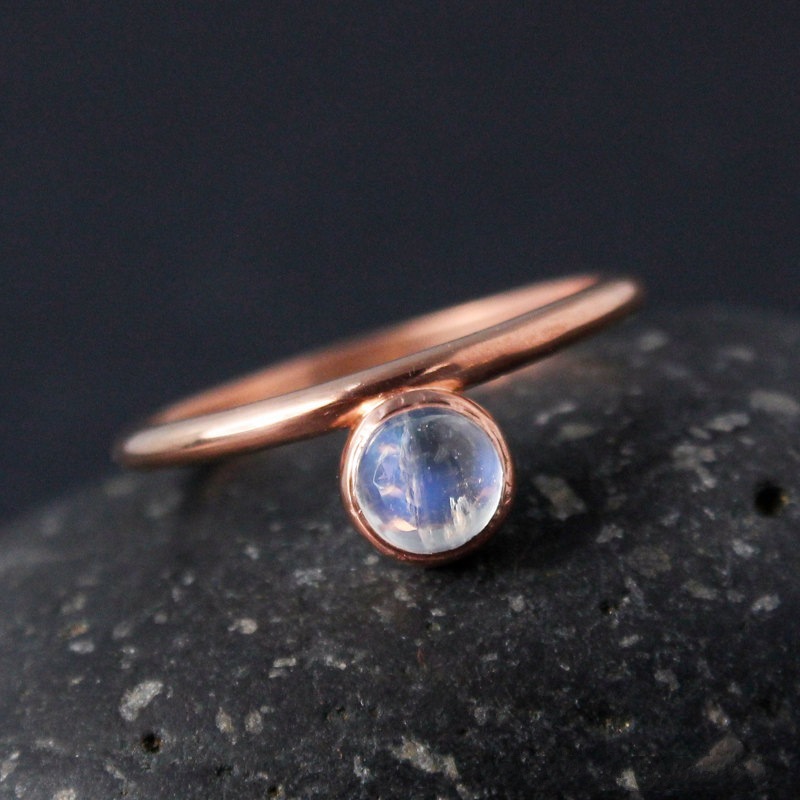 European and American creative round moonstone ring Cross-border plated 14k gold geometric triangle ring
