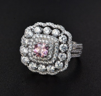 Cross-border Foreign Trade Hot New Style Super Champagne Square Diamond Zircon Ring Simulation Wedding Diamond Carat Diamond Ring