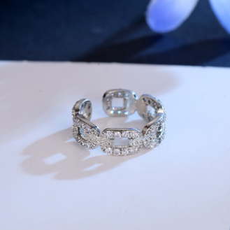 Openwork silver ring female opening full diamond micro-inlaid zircon ring