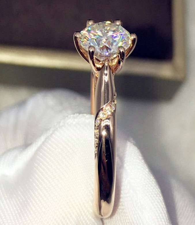 Electroplating color gold rose gold adjustable female models simulation single drill six claw small diamond ring 50 points