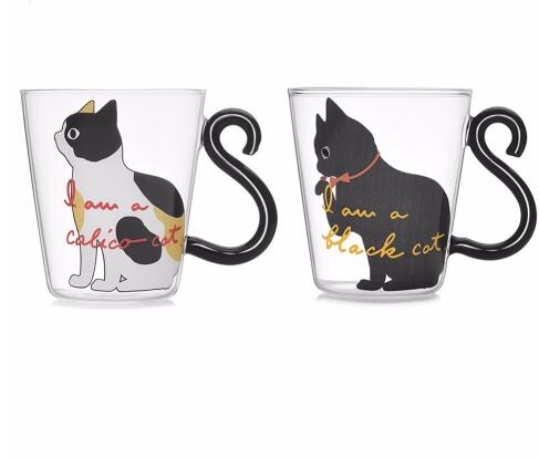 Creative Cute Kitty Cat Glass Mug Cup Of Tea Cup Of Coffee Milk Cup Cartoon Kitty Black Cat Small Home Office Cup Of Fruit Juice
