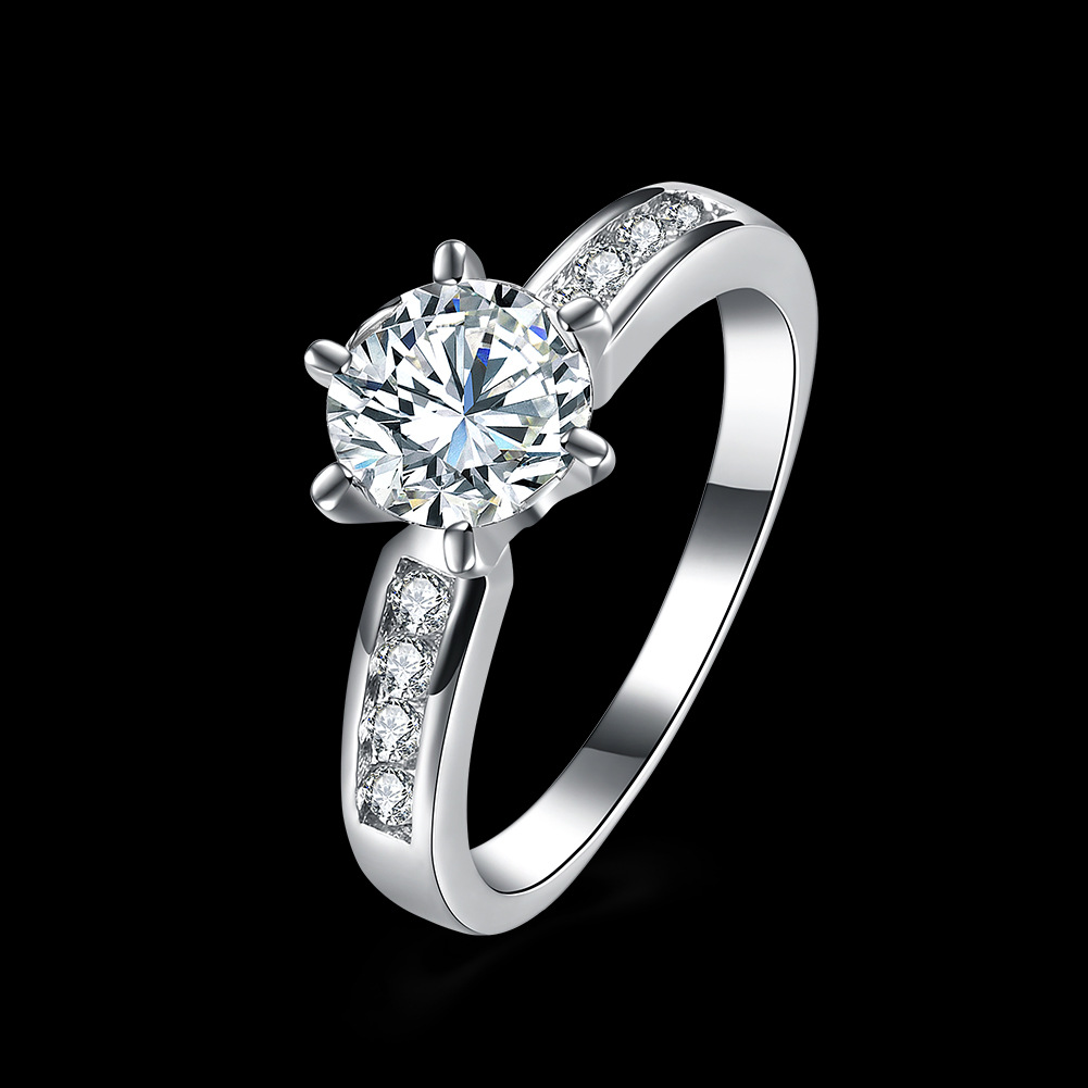 Korean version of the classic retro six-claw micro-inlaid platinum ring
