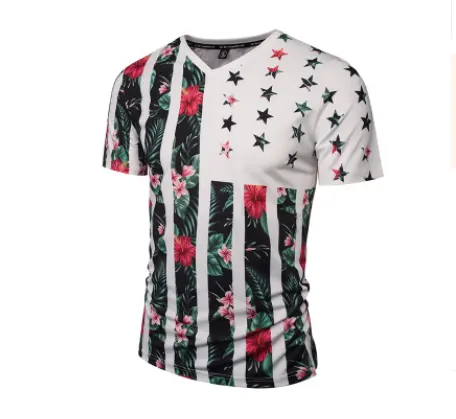 Summer Creative Plant Flowers Star Print Personality V-neck Men's