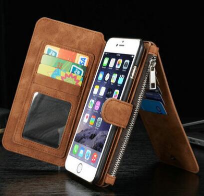 Funda iPhone 6s Plus cartera dos en uno zipper cuero