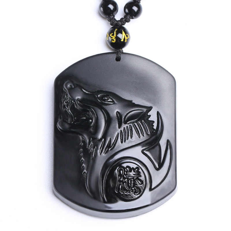 Collier Homme et Femme - Pierre Obsidienne Noire Naturelle - Le Loup qui Galope