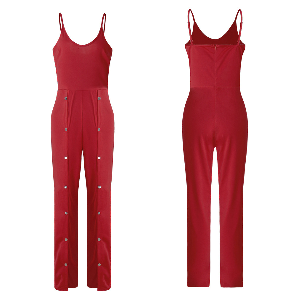 Pure color harness rivet long pants