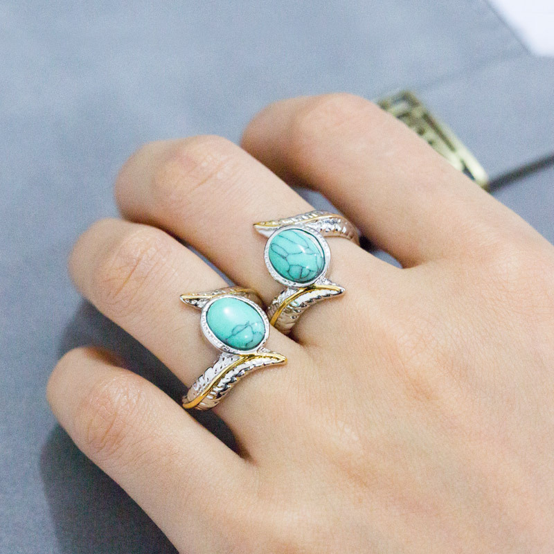 Turquoise Feather Ring Female Separation Party Engagement Ring Jewelry