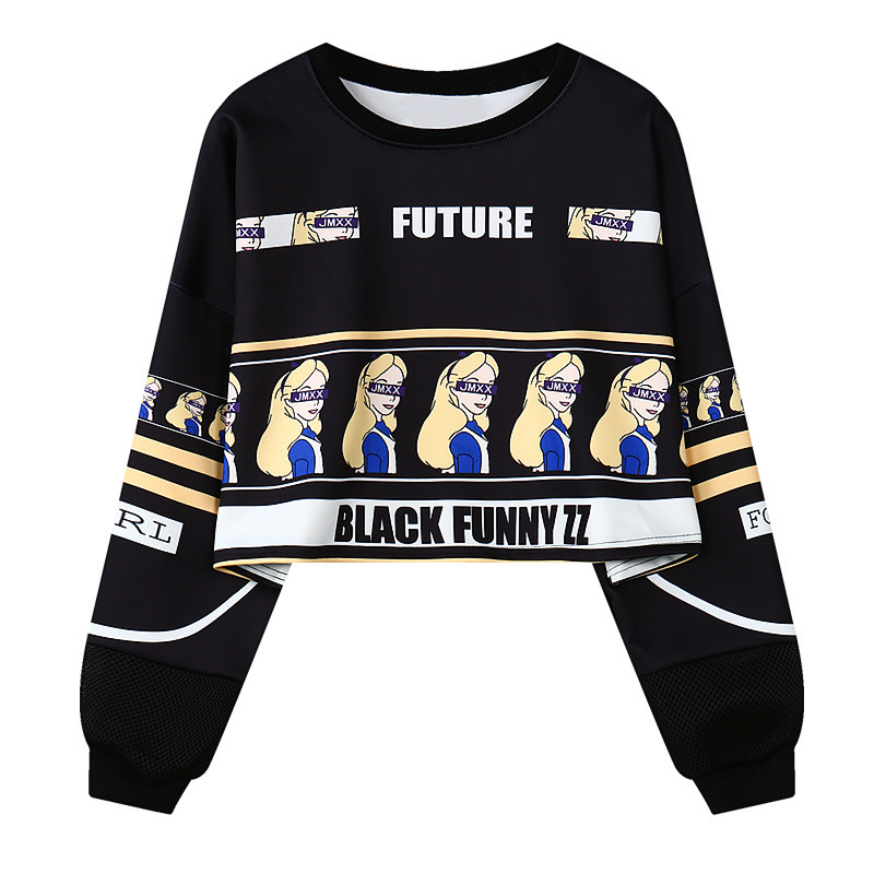 Autumn and winter new Harajuku style blindfolded girl  print loose long-sleeved round neck sweater