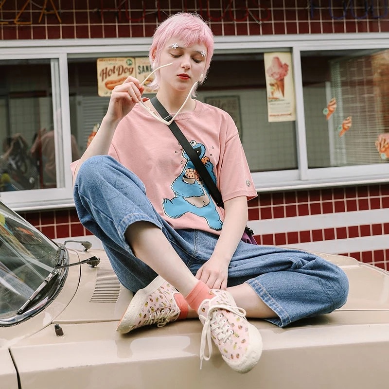 Automne Nouvelles Femmes De Mode Jeans Pleine Longueur Zipper Cartoon Ours Imprimer Jambe Large Pantalon Femme Denim Pantalon Preppy Style