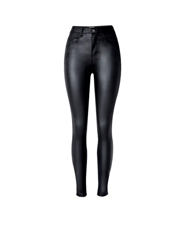 High waist slim stretch coated faux leather pants denim pants PU pocket locomotive wild large size High Waist Slim Stretch Coated - Shop at LoveMi