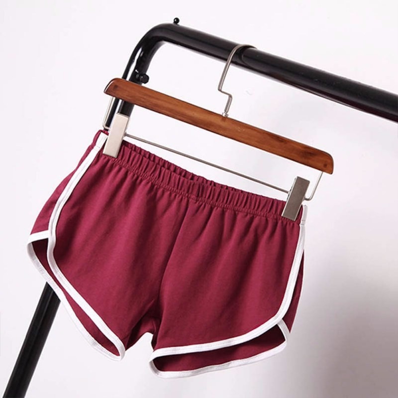 New Summer Shorts Women Casual Shorts Workout Waistband Skinny Short Wine - Shop at LoveMi