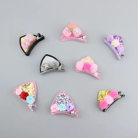 2pcs Set Cute Clips for Girls Glitter Rainbow Felt