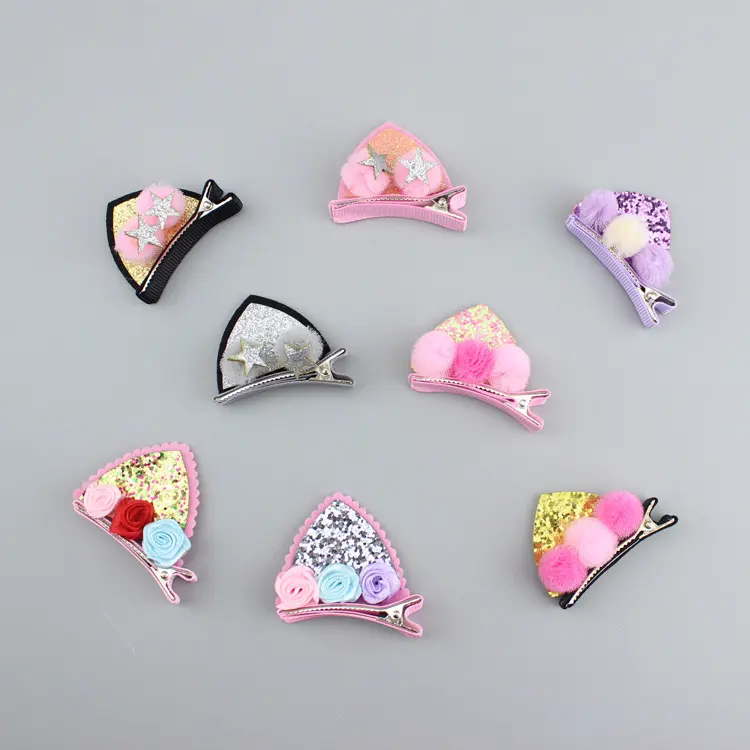 2pcs Set Cute Clips for Girls Glitter Rainbow Felt