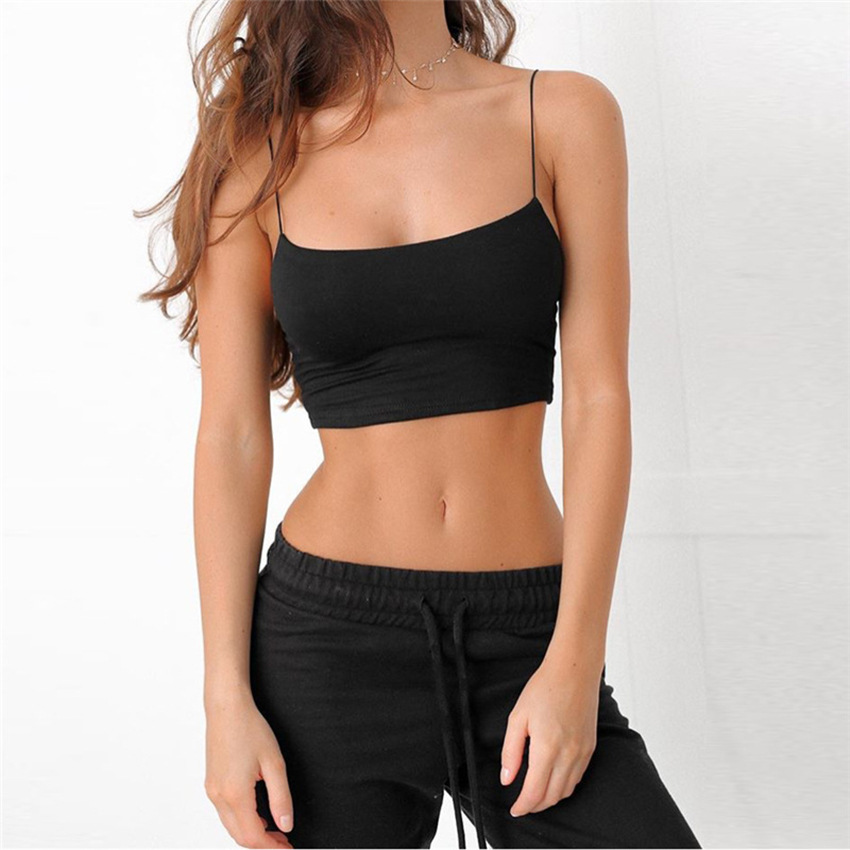 Summer Sexy Female Crop Tops Cotton Women Sleeveless Straps Tank Top Solid Fitness Lady Camis Casual White Black Top W1