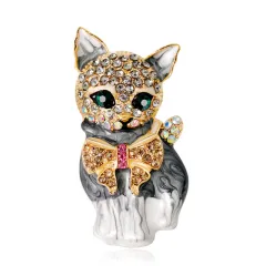 Lively Pride Cat Brooch for Party Shell Metal Crown Blue Crystal Enamel Pin Black Animal Brooch for Women Jewellery Accessories - View 1