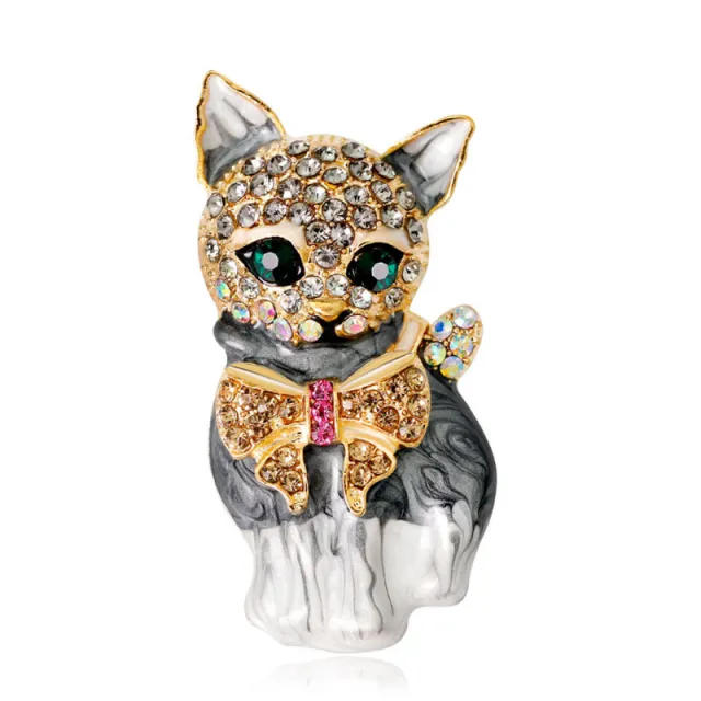 Lively Pride Cat Brooch for Party Shell Metal Crown Blue Crystal Enamel Pin Black Animal Brooch for Women Jewelry Accessories - Shop at LoveMi