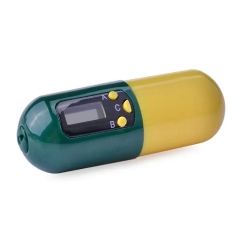 Mini Portable Alarm Pill Box Timer Electronic Timed Reminder Digital Medical kit Multifunction Medical Box Container - Yellow Green