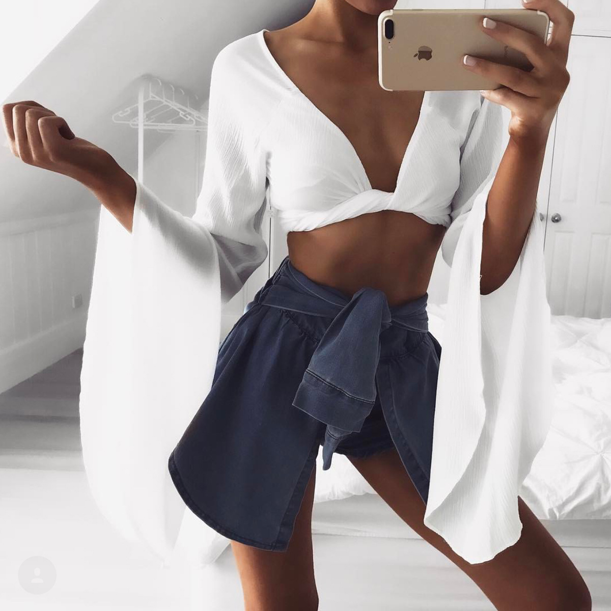 USA Size New spring White Chiffon big horn sleeve blouse