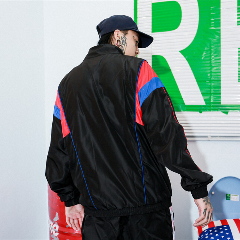 Contrast color stitching windbreaker men's thin trend hip hop jacket men's tide brand hiphop jacket