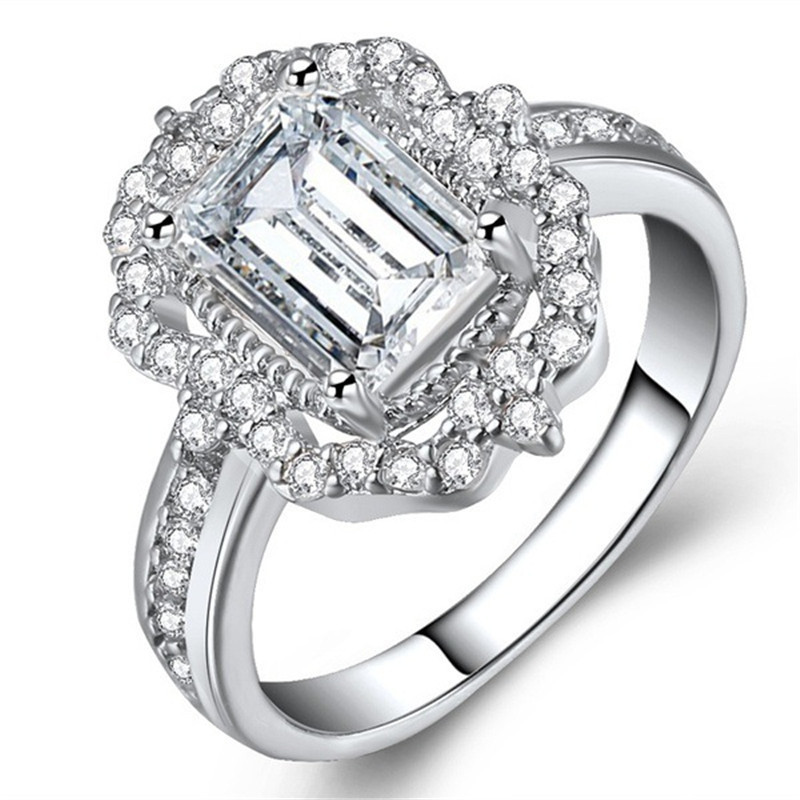 New rose gold-plated zircon square diamond princess ring European and American fashion engagement female jewelry