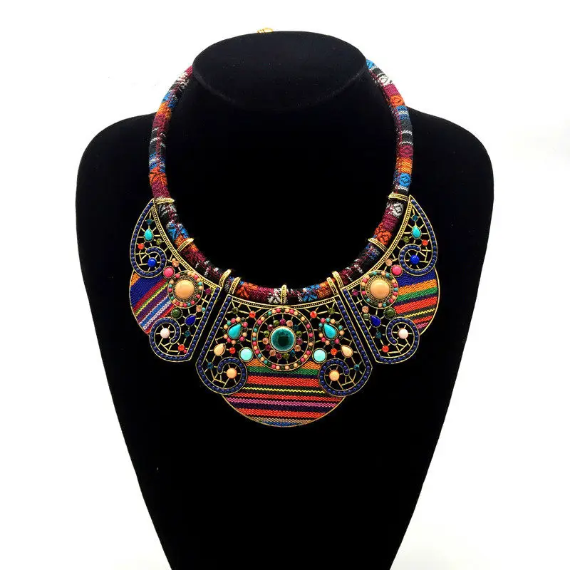 Fashion ethnic style Exaggerated personality rice beads ceramic hollow alloy necklace