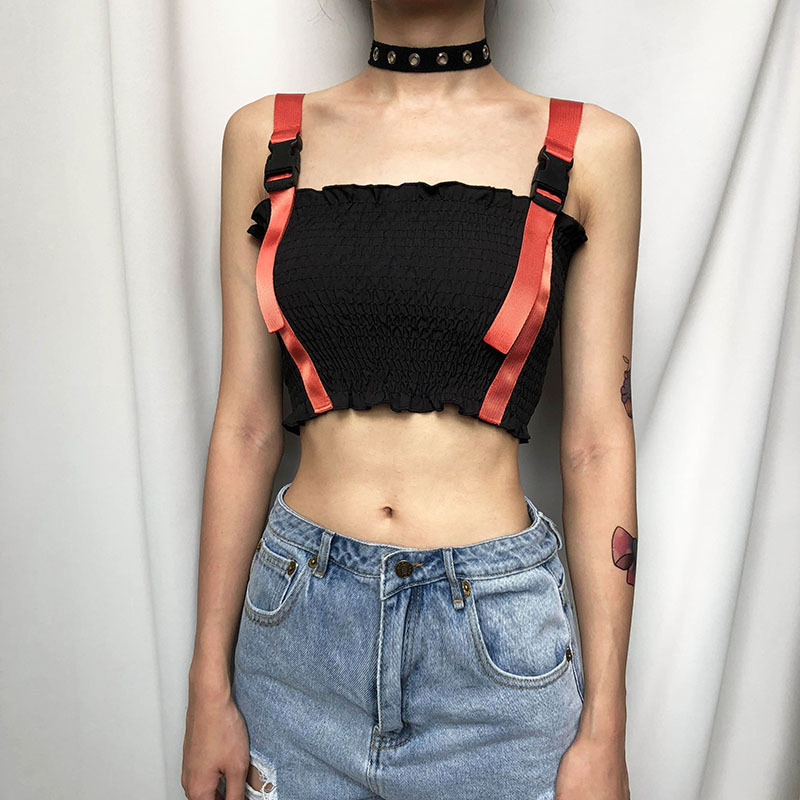 summer European and American women's vest with black scuff sleeveless jackets.