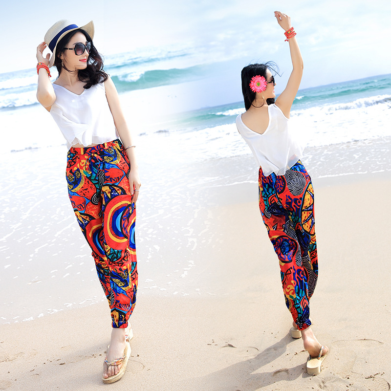 new national style prints, trousers, big yards, women's spring and summer trousers, and Bohemia knickers.