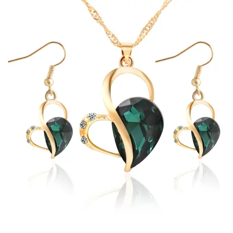 Love Drops Ear Neck Necklace Set Heart Pearl Jewelry
