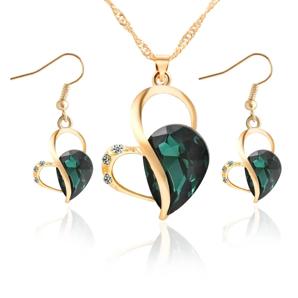 Love Drops Ear Neck Necklace Set Heart Pearl Jewelry