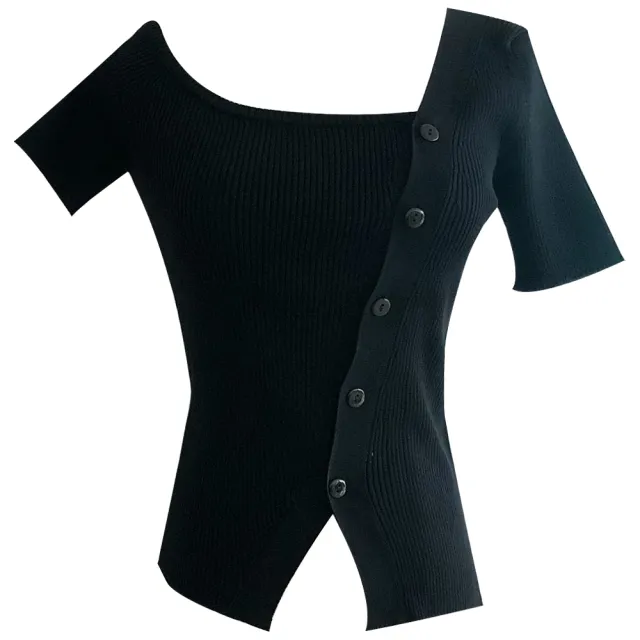 Pure Desire White Irregular Split Short Top Black - Shop at LoveMi