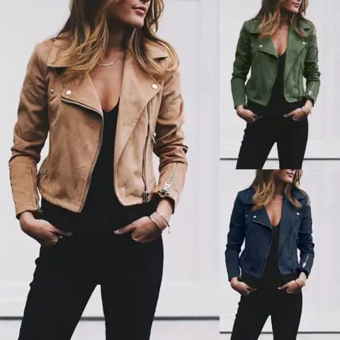 Lapel and Diagonal Zipper Short Women's Clothing