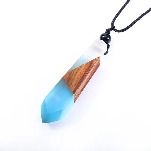 Vintage wood resin necklace pendant Blue - Shop at LoveMi