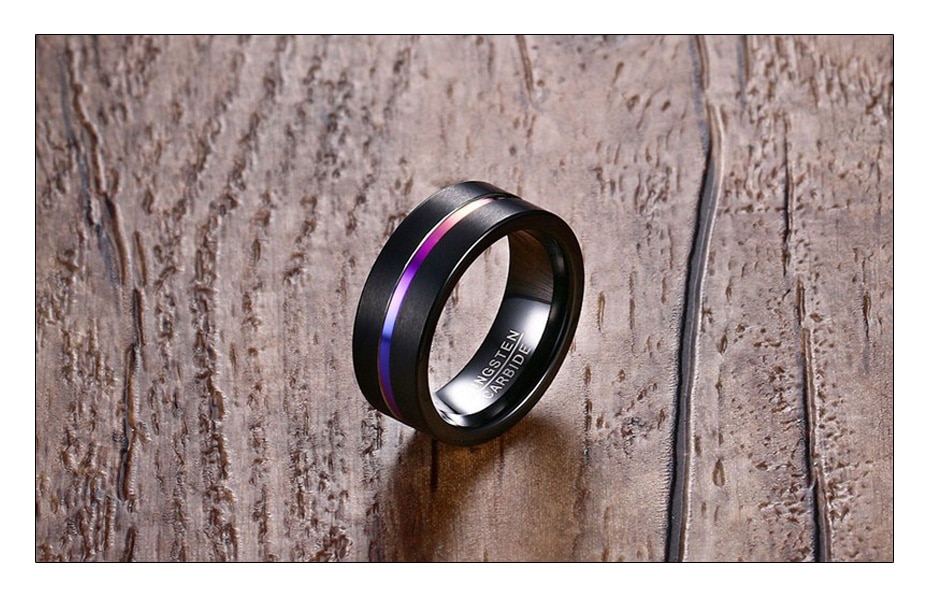 8MM Tungsten Steel Scrub Colored Groove Ring Black Men's Ring