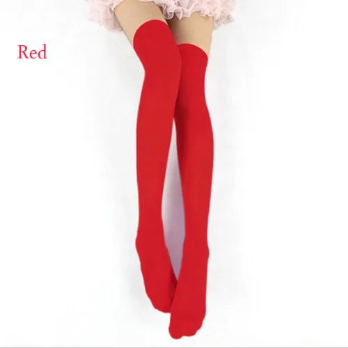 Japanese non-slip velvet over knee socks stockings - Red