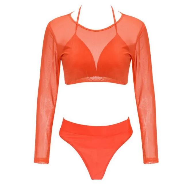 Three piece Solid Sexy See through Bikini Orange - Shop at LoveMi
