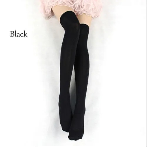 Japanese non-slip velvet over knee socks stockings - Black