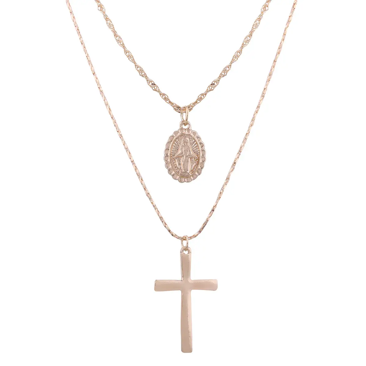 Classic Cross Virgin Pendant Necklace Multi-layer Coin Necklace
