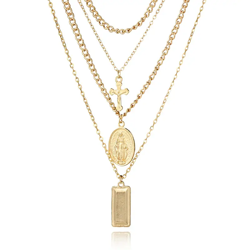 Bohemian retro new alloy cross multi-layer necklace Madonna four-layer chain set