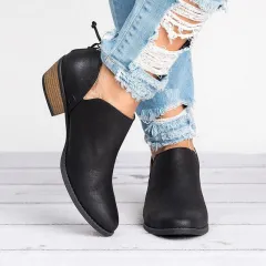 Autumn Women Shoes Retro High Heel Ankle Boots - Black - View 1