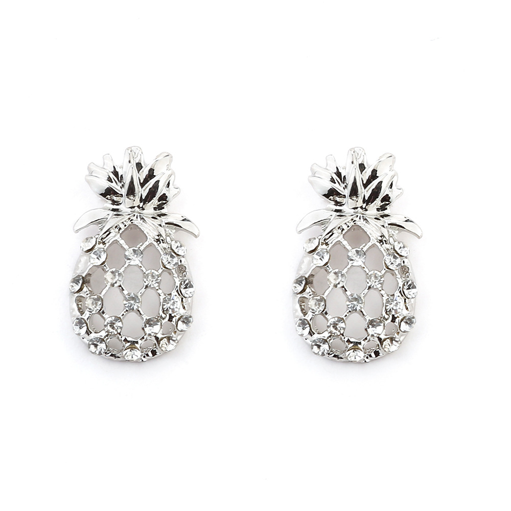 Hollow pineapple accessories fruit earrings Europe and the United States high-grade alloy diamond stud earrings