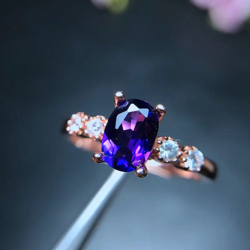 Flower Natural Amethyst Ring US Style Exquisite Craft Overlap Live 925 Sterling Silver Live